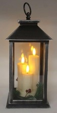 Choice of 3 Colours Rustic Large Lantern 3 LED Flicker Flame Candles 27cm