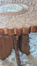 Vintage Anglo indian Hand Carved Side Table inlay plant stand 