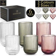 6x Ribbed Drinking Glasses Set