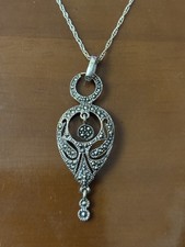 Vintage Sterling Silver 925 Marcasite Pendant Necklace
