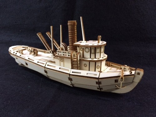 Laser cut wooden tug - laser, boat