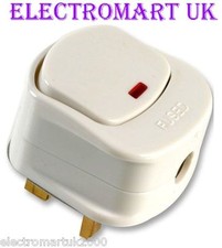13A 13 AMP SWITCHED MAINS PLUG WHITE RED NEON INDICATOR LIGHT