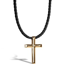 SERASAR | Men's Leather Necklace "Cross" with Stainless Steel Pendant | Giftbox