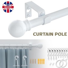 Extendable Metal Curtain Pole Track Rail Complete Set Includes Rings Finials etc