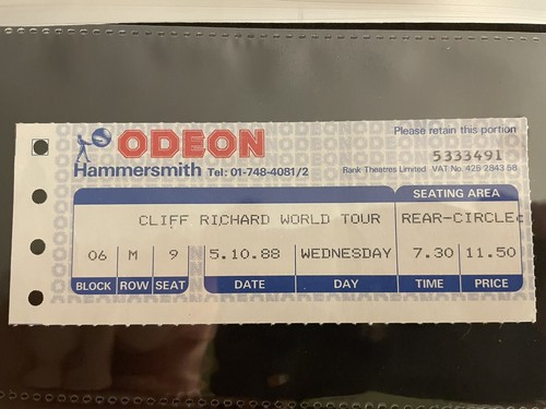 Cliff richard ticket 1988 - cliff,