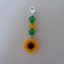 TWO ~ Sun Flower/beads Key Ring Clip on Charm Zipper Pull Charm Bag Charm Gift