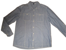 H&M denim blue white contrast stitching long sleeve cotton shirt size L