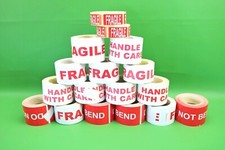 Fragile/Handle with Care/Do not Bend Parcel Shipping Labels Flat Red White Rolls