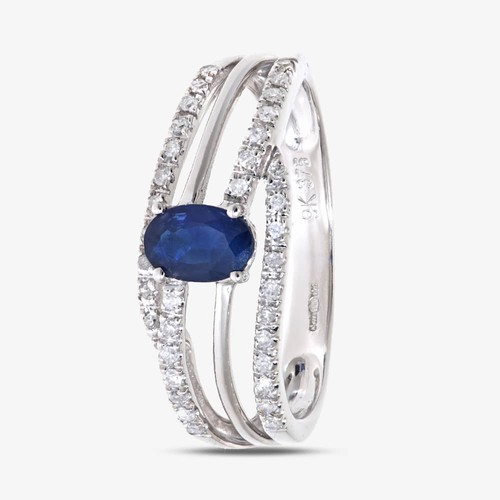 9ct white gold blue oval - white,