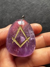 Unusual Big Nature Amethyst With Masonic Logo Pendant