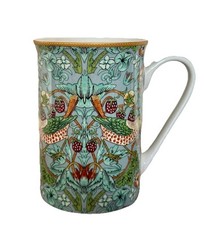 William Morris Strawberry Thief Fine China Mug Leonardo Collection Duck Egg Blue