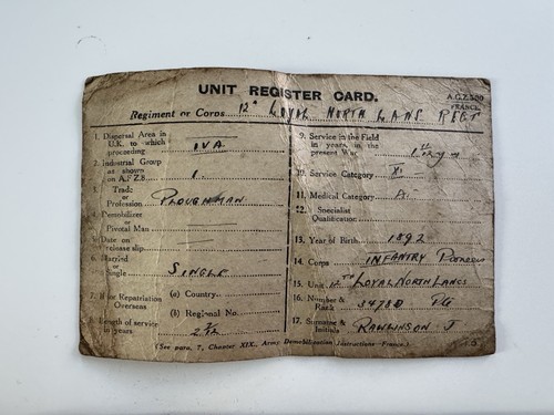 Ww1 demob paperwork group 12th - paperwork,