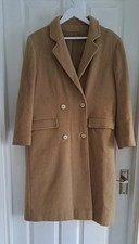 Debenhams Cashmere Wool Long Coat Womens Camel Double Breasted Vintage UK 12