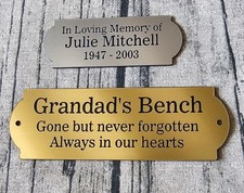 Personalised Memorial Bench Plaque Engraved Sign Silver or Gold Brass Effect