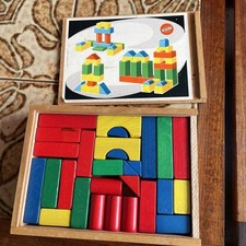 Wooden Building Blocks Set In