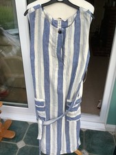 Tu ladies uk 12 linen blend  dress sleeveless blue stripe with belt vgc