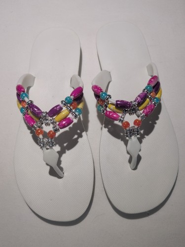 White beaded sandals flip - white,