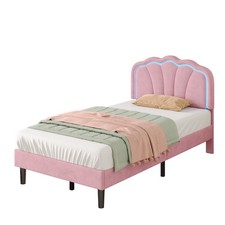 3FT SINGLE BED VELVET UPHOLSTERED BED FRAME WITH LED HEADBOARD & SOLID WOOD SLAT