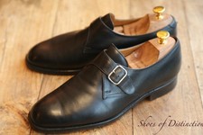 Crockett & Jones Grosvenor Black Leather Silver Monk Buckle Shoes Men's UK 8 F