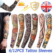 12Pcs Temporary Tattoo Sleeve Tribal Nylon Spandex Stocking Arm Mens Womens Kids
