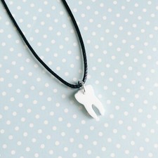1 x Handmade White Tooth Acrylic Cord Necklace ~Halloween~Spooky~Dentist~Teeth