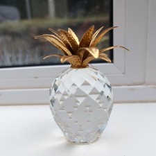 Swarovski  Large Faceted Crystal Pineapple with  Hammered Gold Leaves 