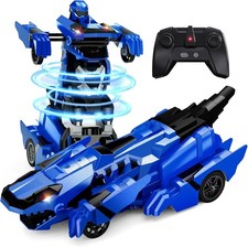 RC Dinosaur Robot Car 2-in-1 Transform Remote Control Toy 360° Spin LED Kids