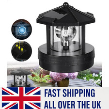 Solar-Powered Rotating LED Lighthouse Garden Beacon Tower Lamp Decoration Black