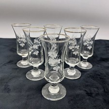 6 Clear Glass Schooner Glasses Port Sherry Liqueur Wheat Sheaf Pattern 11cm 50ml