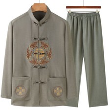 Mens Traditional Chinese Tang Suit Jacket Outfit Kung Fu Uniform 福 Embroidery