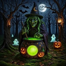 Halloween witch cauldron lamp - witch,