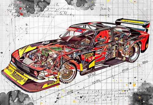 Line tech drawing ford - , capri