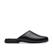 Clarks Mens Harston Mule Black Leather Slippers,Slip Ons