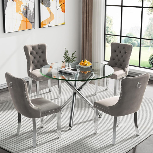 Silver round dining table - silver,