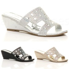 WOMENS LADIES MID HEEL WEDGE