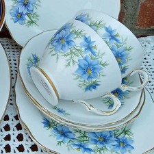 2 Vintage English China  Tea Cups/Saucers/Plates- Blue Trios - Colclough NIGELLA
