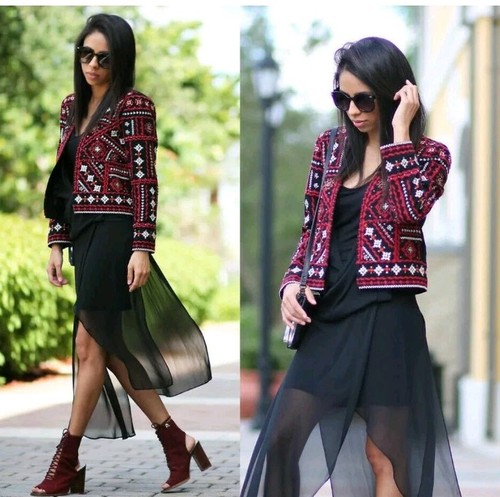 Zara red black embroidered - black,