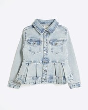 River Island Girls Jacket Blue Denim Peplum Collared Ling Sleeve Outerwear Top
