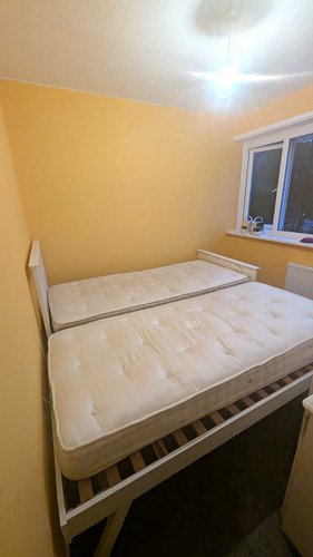 White wooden single bed frame - white,