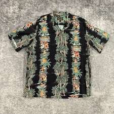 Vintage Hawaiian Reserve Shirt Mens Large Black Rayon Floral Pineapple Palm Tree