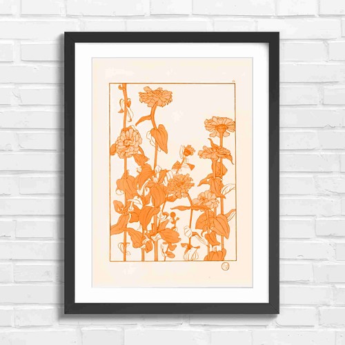 Art nouveau zinnia floral - nouveau,