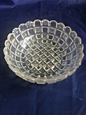 Pretty Serving Bowl ~ Cross Hatch Pattern with Stars in Clear Pressed Glass
