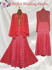 CHESCA Size 14 Coral Pink Mother Of The Bride Outfit Skirt & Cardigan Shawl
