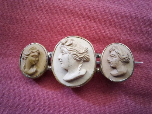 Antique lava cameo brooch - antique, with