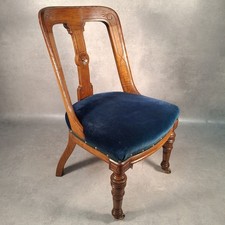 Antique Georgian / Early Victorian Dining Chair Carved Wood Blue Velvet Seat