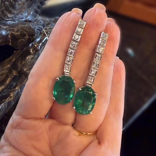 18k emerald earrings diamond - 18k,