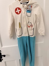 M&S White Turquoise Doctor Kids Costume Fancy Dress Hooded Jumpsuit 3-4 Year