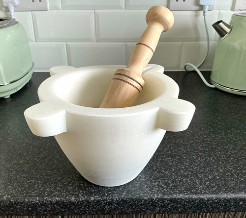Marble wood mortar and - &,