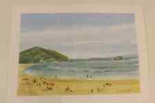 ORIGINAL WATERCOLOUR PAINTING K.LAURENCE BEACH AND GULL ROCK PORTREATH CORNWALL