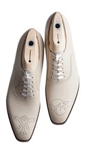 NEW-Handmade Mens Cream Leather Lace Up Brogue Oxford Dress Formal Shoes For Men